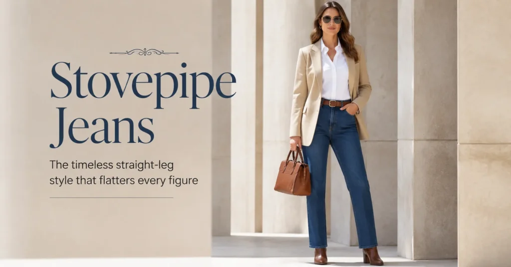 Stovepipe Jeans Explained: Powerful Fashion Tips & Outfit Ideas 2 Stovepipe jeans styled with a timeless blazer outfit showcasing modern denim fashion style