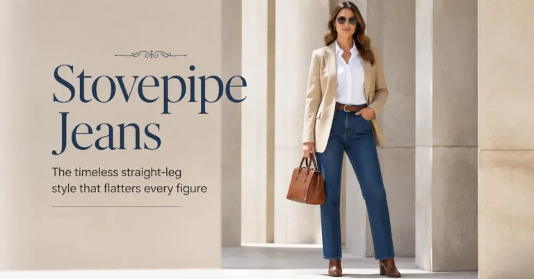 Stovepipe jeans styled with a timeless blazer outfit showcasing modern denim fashion style
