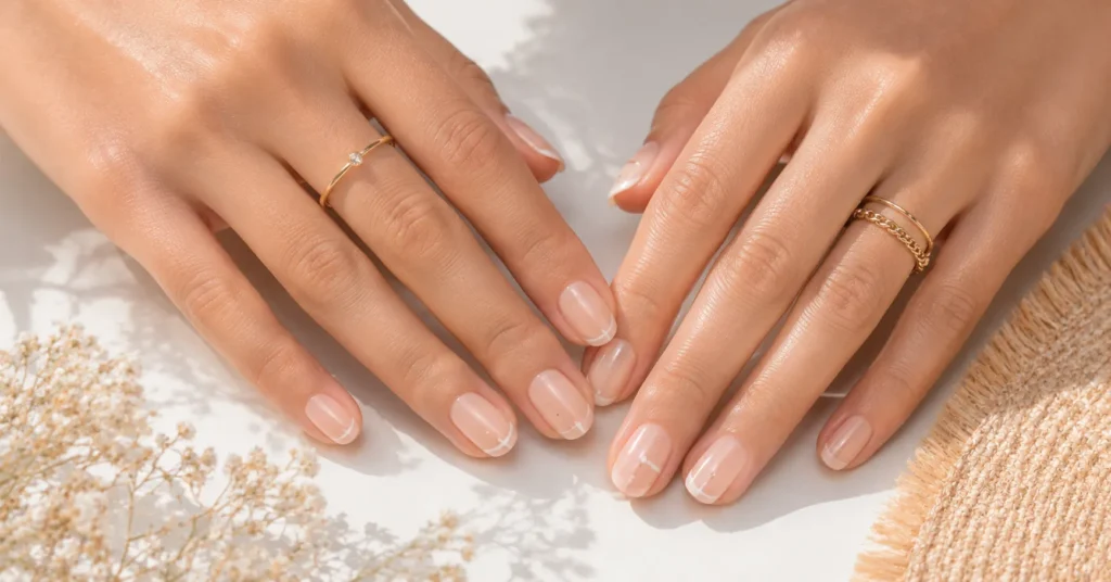 Minimal Nail Designs: Clean, Classy Nail Art That Never Goes Out of Style 10 Summer Minimal Nail Designs featuring glossy nude nails and minimalist white accents