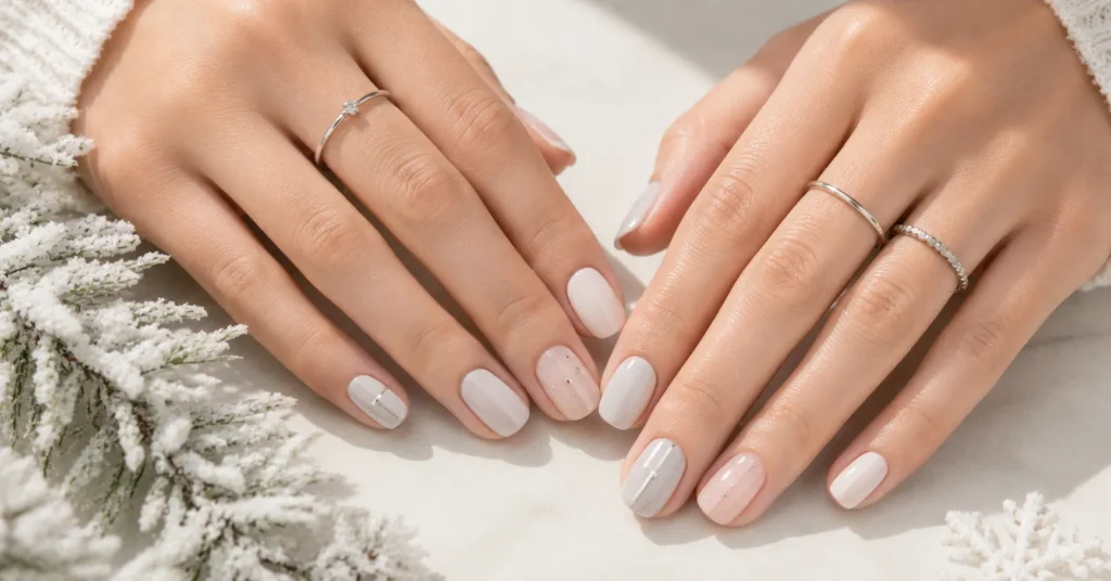Minimal Nail Designs: Clean, Classy Nail Art That Never Goes Out of Style 12 Winter Minimal Nail Designs featuring milky white nails with subtle silver accents