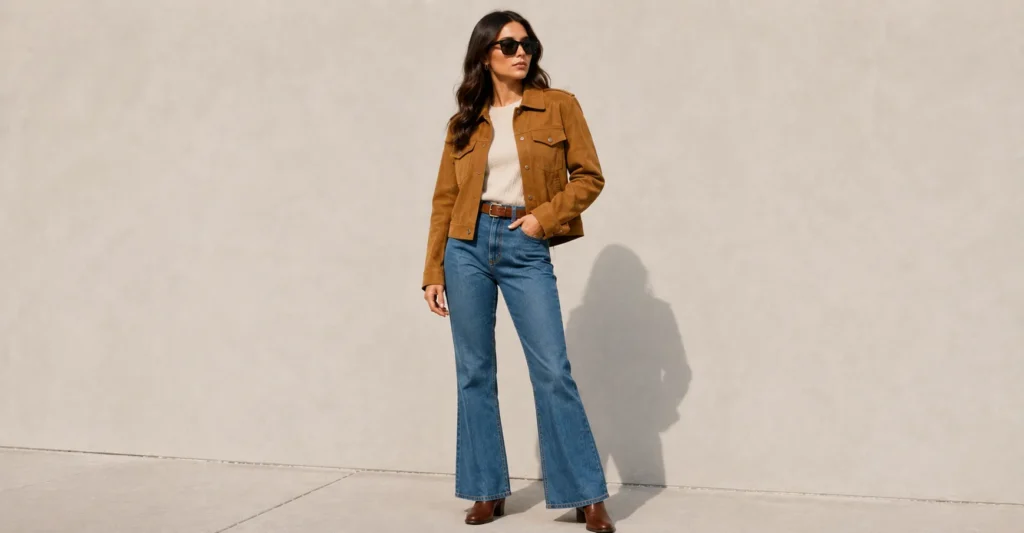The Complete Guide to Leather Jacket Styles for Every Wardrobe 7 Woman wearing a camel suede Leather Jacket Style.