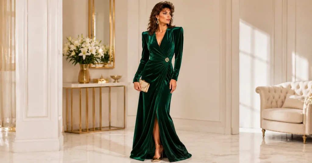 15 Dazzling 80s Luxury Outfit Ideas for a Glamorous Retro Look 5 80s Luxury Outfit Ideas – Luxurious Velvet Evening Gown