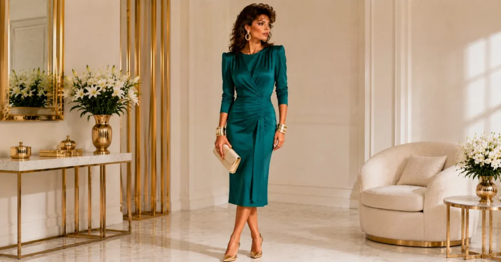 15 Dazzling 80s Luxury Outfit Ideas for a Glamorous Retro Look 11 80s Luxury Outfit Ideas – Bodycon Dress with Bold Accessories