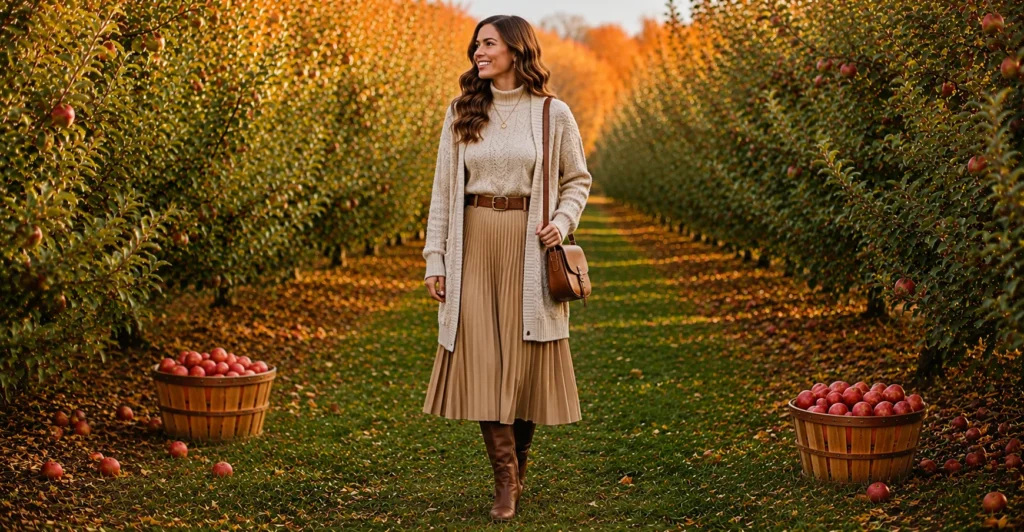Stunning Apple Picking Outfit Ideas for a Perfect Fall Day 6 Apple Picking Outfit Ideas featuring a dressed-up orchard photoshoot outfit.