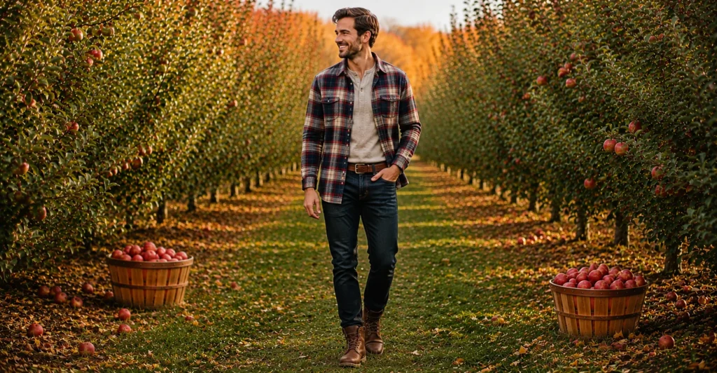 Stunning Apple Picking Outfit Ideas for a Perfect Fall Day 7 Apple Picking Outfit Ideas featuring a rugged men's flannel outfit.