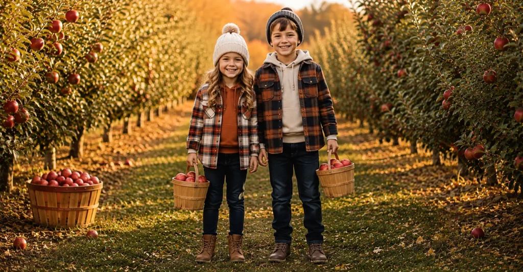Stunning Apple Picking Outfit Ideas for a Perfect Fall Day 9 Apple Picking Outfit Ideas for kids with warm and comfortable orchard clothing.