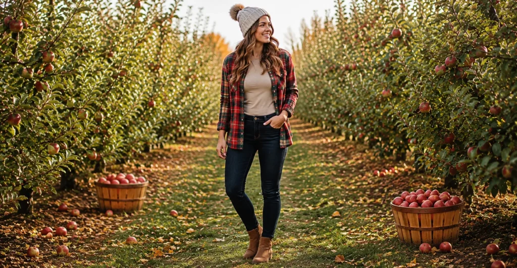 Stunning Apple Picking Outfit Ideas for a Perfect Fall Day 3 Apple Picking Outfit Ideas with a classic plaid flannel outfit for fall.