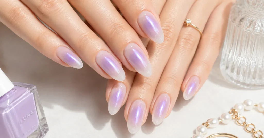 Aura Nails Ideas: 30 Dreamy Designs to Glow With in 2026 5 Aura Nails Ideas featuring a dreamy lavender mist aura on almond-shaped nails