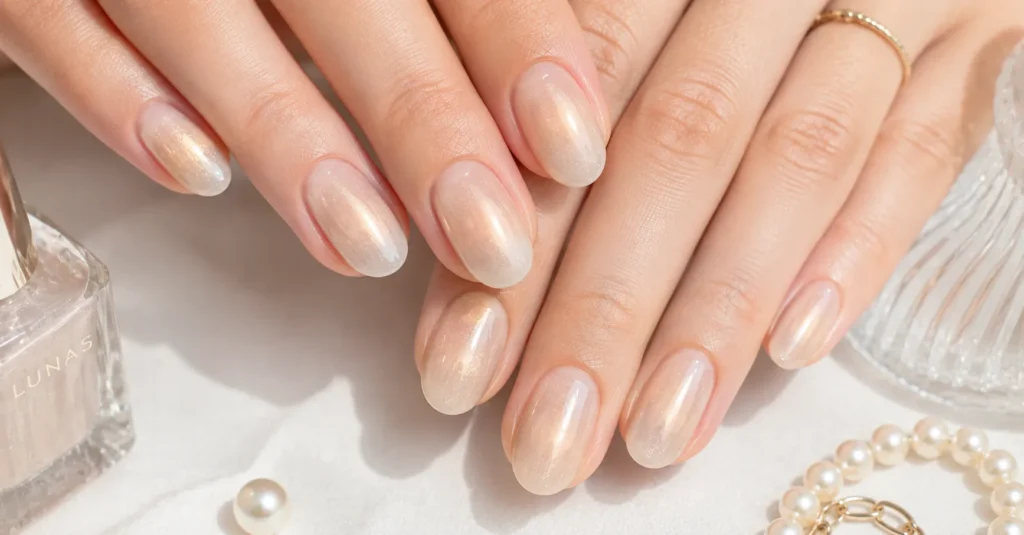 Aura Nails Ideas: 30 Dreamy Designs to Glow With in 2026 6 Aura Nails Ideas featuring a luminous champagne shimmer aura manicure
