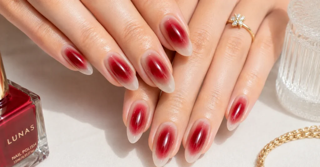 Aura Nails Ideas: 30 Dreamy Designs to Glow With in 2026 9 Aura Nails Ideas featuring a luxurious glowing ruby red aura manicure