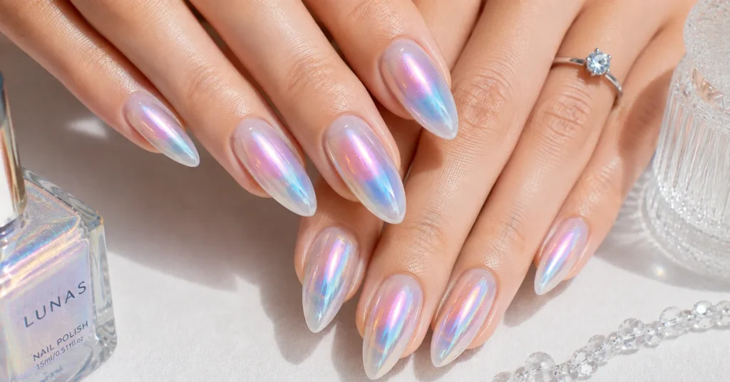 Aura Nails Ideas: 30 Dreamy Designs to Glow With in 2026 11 Aura Nails Ideas featuring a magical holographic aura with shifting pastel colors
