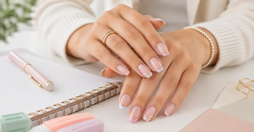 Back to School Nails: Stunning Designs for Every Style 4 Back to School Nails for medium nails with trendy pastel French tips