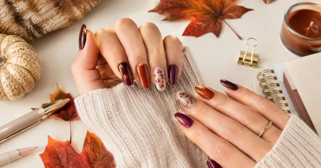 Back to School Nails: Stunning Designs for Every Style 6 Back to School Nails in warm autumn burgundy rust and plum colors