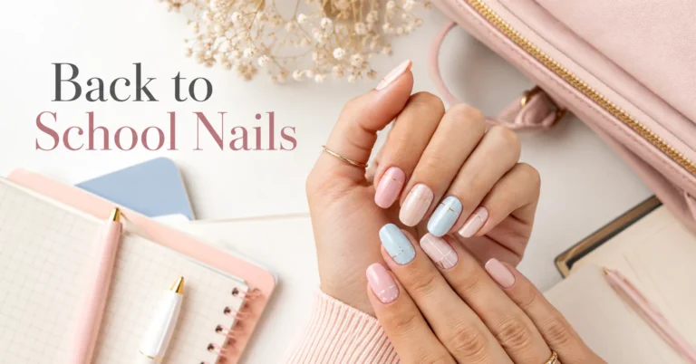 Back to School Nails with fresh pastel manicure and stylish school accessories