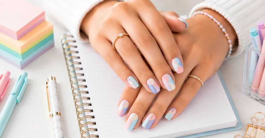 Back to School Nails: Stunning Designs for Every Style 13 Back to School Nails with modern pastel color blocking