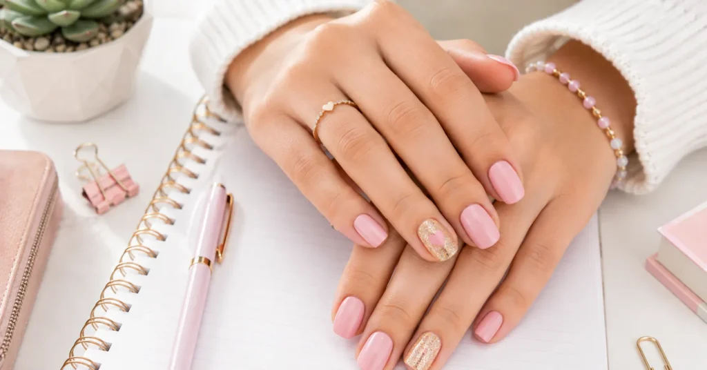 Back to School Nails: Stunning Designs for Every Style 11 Back to School Nails with simple pink manicure and accent nail