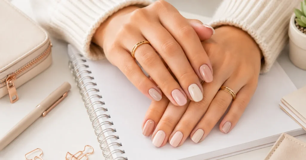 Back to School Nails: Stunning Designs for Every Style 8 Back to School Nails with soft neutral nude pink and beige manicure