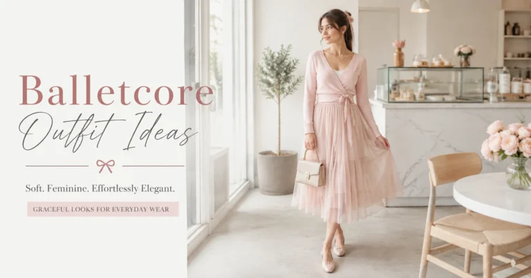 Balletcore Outfit Ideas featuring a dreamy blush wrap cardigan, tulle skirt, ballet flats, and feminine pastel styling