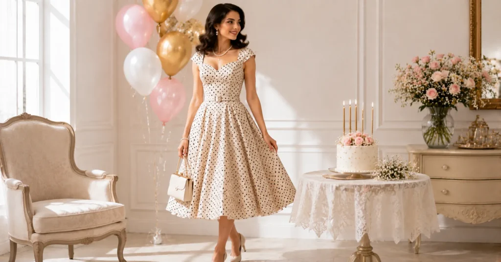 Birthday Photoshoot Outfit Ideas: Stunning Looks to Try 13 Birthday Photoshoot Outfit Ideas with a vintage retro polka dot dress