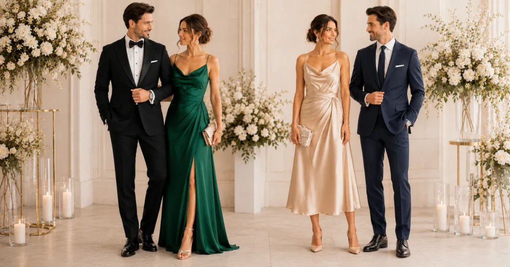 Black Tie Wedding Guest Outfit Ideas: The Ultimate Style Guide 9 Black Tie Wedding Guest Outfit Ideas comparing black tie and black tie optional looks