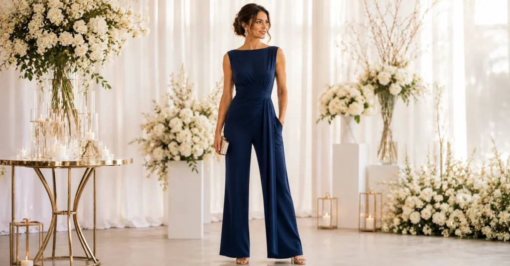 Black Tie Wedding Guest Outfit Ideas: The Ultimate Style Guide 4 Black Tie Wedding Guest Outfit Ideas with an elegant formal jumpsuit