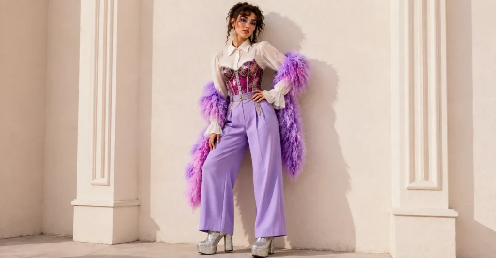 Chappell Roan Concert Outfit Ideas: Bold, Campy Looks for Every Fan 4 Chappell Roan Concert Outfit Ideas featuring a fashionable corset and colorful feather boa