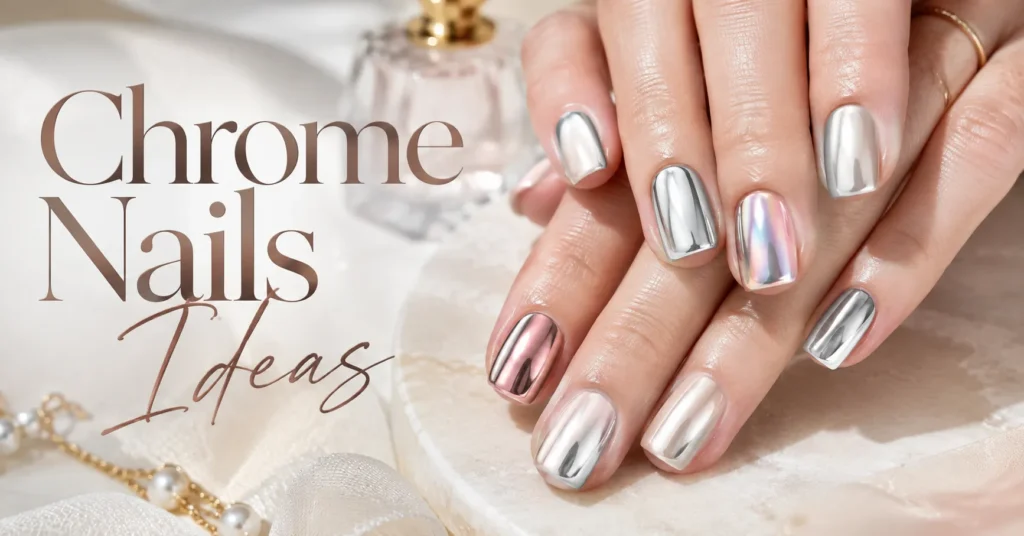 40 Stunning Chrome Nails Ideas That Are Trending in 2026 1 Chrome Nails Ideas featuring silver mirror, pearl, rose and holographic chrome manicures