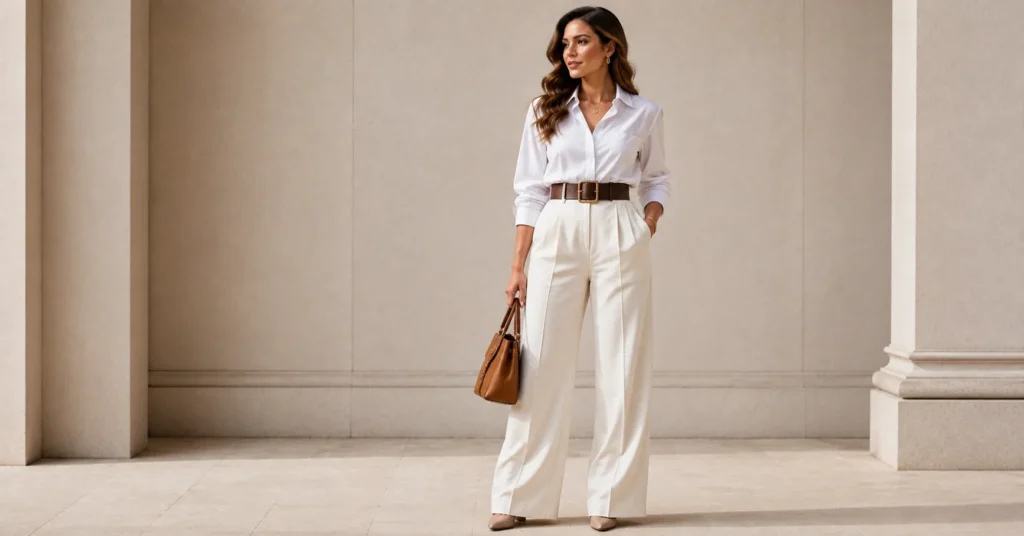 12 Stunning Chunky Belt Outfit Ideas to Elevate Your 2026 Wardrobe 9 Chunky Belt Outfit Ideas with wide-leg trousers and a crisp tailored blouse