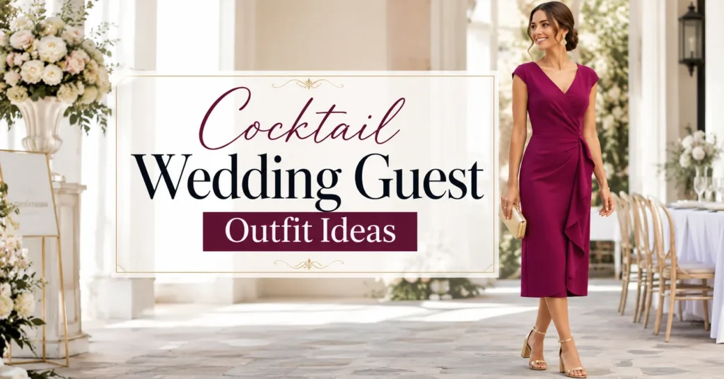 35 Stunning Cocktail Wedding Guest Outfit Ideas for an Elegant Celebration 2 Cocktail Wedding Guest Outfit Ideas featuring an elegant jewel-toned midi dress, heels, jewelry, and clutch
