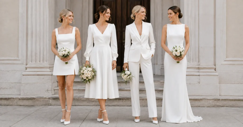 Effortless Courthouse Wedding Outfit Ideas for Every Style 7 Courthouse Wedding Outfit Ideas comparing popular bridal outfit styles.