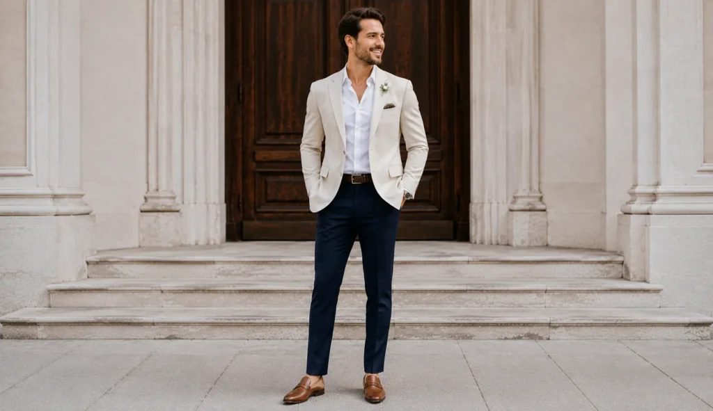 Effortless Courthouse Wedding Outfit Ideas for Every Style 9 Courthouse Wedding Outfit Ideas featuring a relaxed blazer and tailored trousers combination.