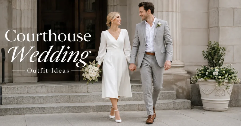 Effortless Courthouse Wedding Outfit Ideas for Every Style 9 Courthouse Wedding Outfit Ideas featuring elegant bride and groom outfits for a stylish civil wedding.