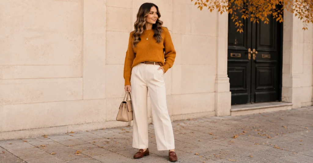 35 Irresistible Fall Coffee Date Outfit Ideas for a Cozy Chic Look 5 Fall Coffee Date Outfit Ideas with a color-pop sweater and neutral bottoms