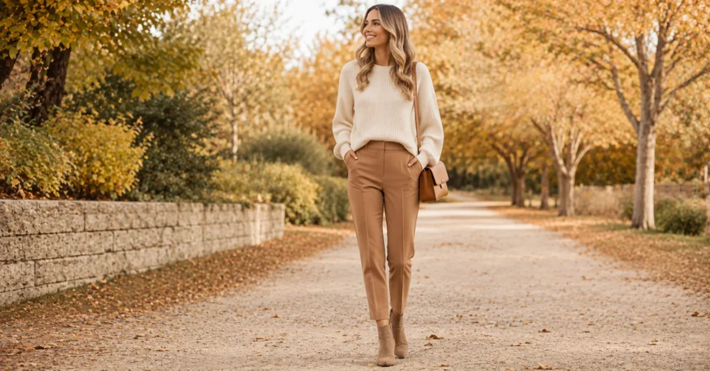 35 Stunning Fall Engagement Photo Outfit Ideas for Couples & Women 3 Fall Engagement Photo Outfit Ideas with a cozy cream knit sweater and polished autumn styling for women
