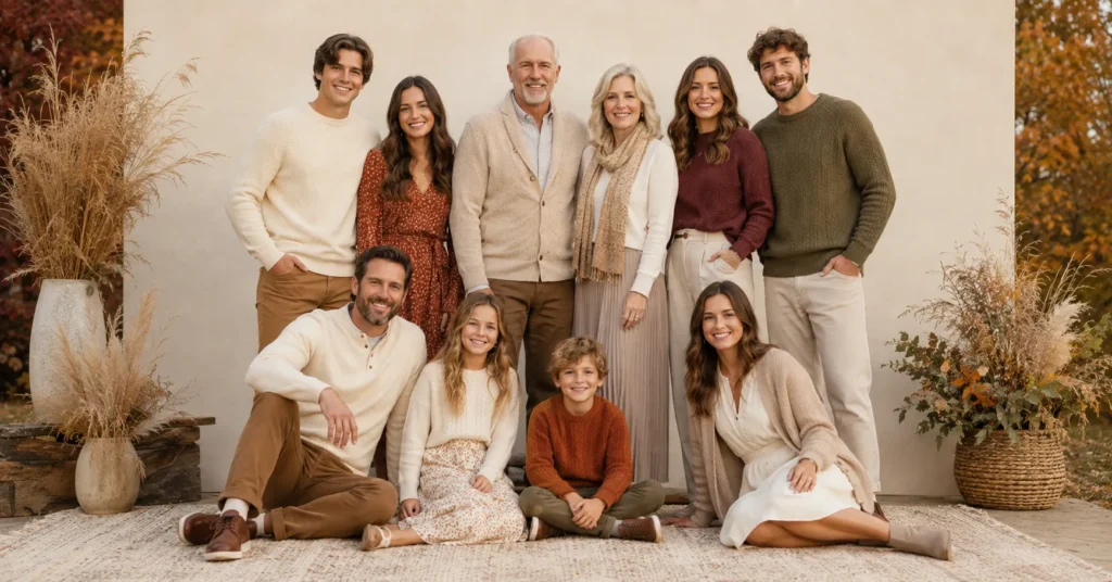 Fall Family Photo Outfit Ideas: A Practical Styling Guide for Stress-Free Photos 3 Fall Family Photo Outfit Ideas using a coordinated autumn color palette