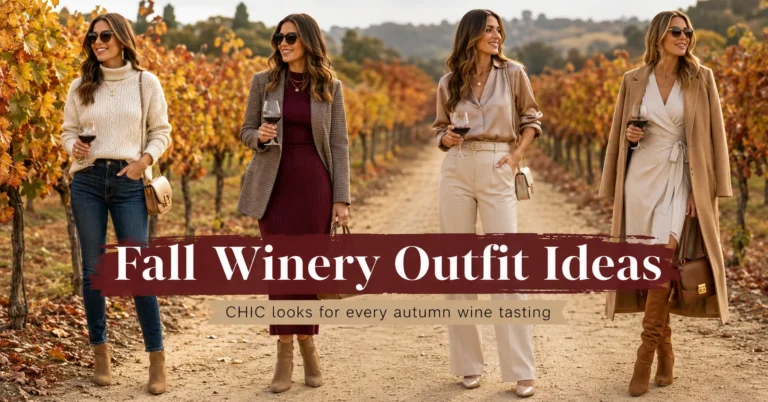Fall Winery Outfit Ideas featuring stylish autumn vineyard outfits for women.