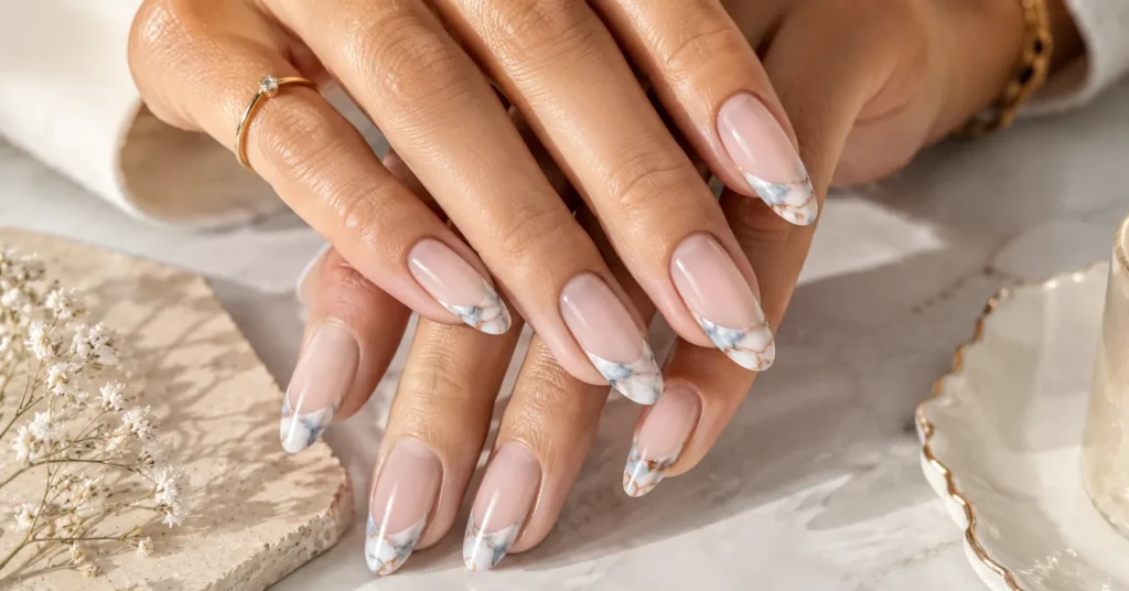 12 Stunning French Tip Nails with Design Ideas for a Chic Modern Manicure 12 French Tip Nails with Design featuring luxurious marble French tips