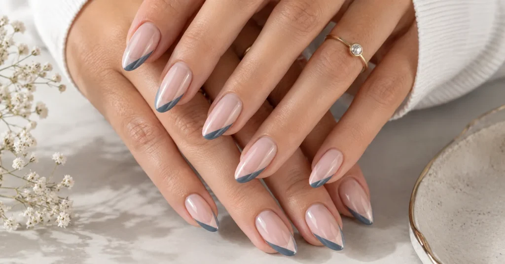12 Stunning French Tip Nails with Design Ideas for a Chic Modern Manicure 13 French Tip Nails with Design featuring modern diagonal slant tips