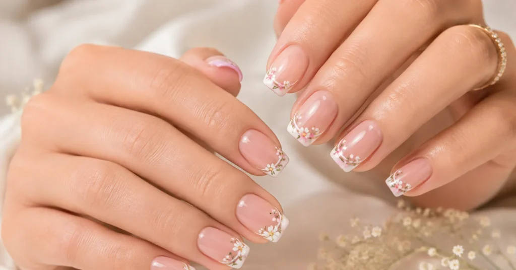 12 Stunning French Tip Nails with Design Ideas for a Chic Modern Manicure 5 French Tip Nails with Design featuring delicate floral accent tips