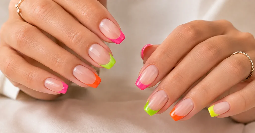 12 Stunning French Tip Nails with Design Ideas for a Chic Modern Manicure 8 French Tip Nails with Design featuring colorful neon summer tips