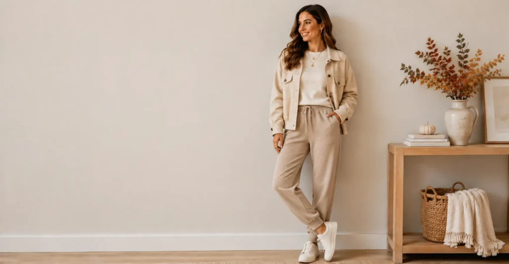 35 Effortless Friendsgiving Outfit Ideas for a Cute and Cozy Celebration 9 Friendsgiving outfit ideas featuring elevated joggers and a chic knit top