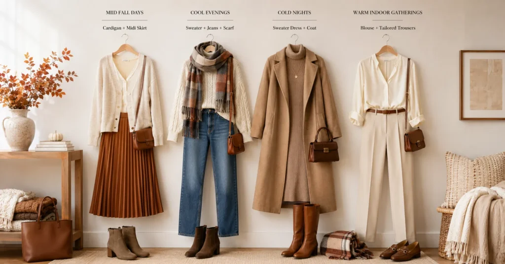 35 Effortless Friendsgiving Outfit Ideas for a Cute and Cozy Celebration 15 Friendsgiving outfit ideas seasonal outfit planning guide for mild, cool, and cold fall weather