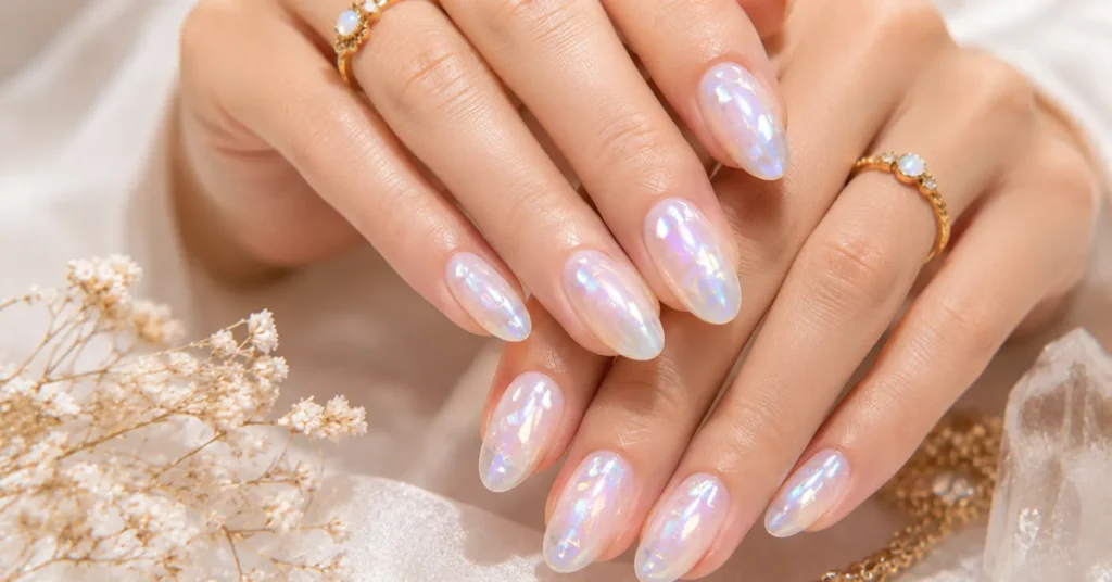 Goddess Nails Ideas with Iridescent Opal Nail Art