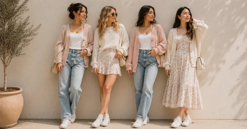 Gracie Abrams Concert Outfit Ideas for groups of friends wearing coordinated cozy concert outfits
