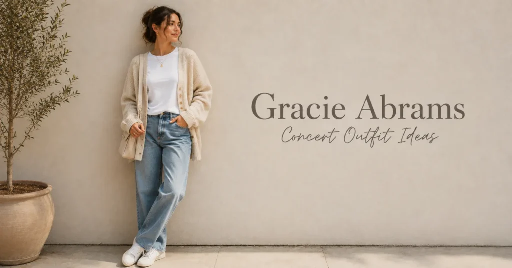 Gracie Abrams Concert Outfit Ideas with a cozy cardigan layered over casual basics