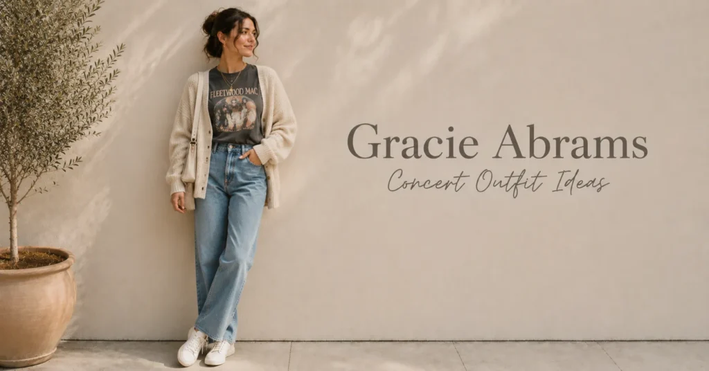 Gracie Abrams Concert Outfit Ideas with a thrifted vintage band tee and relaxed denim