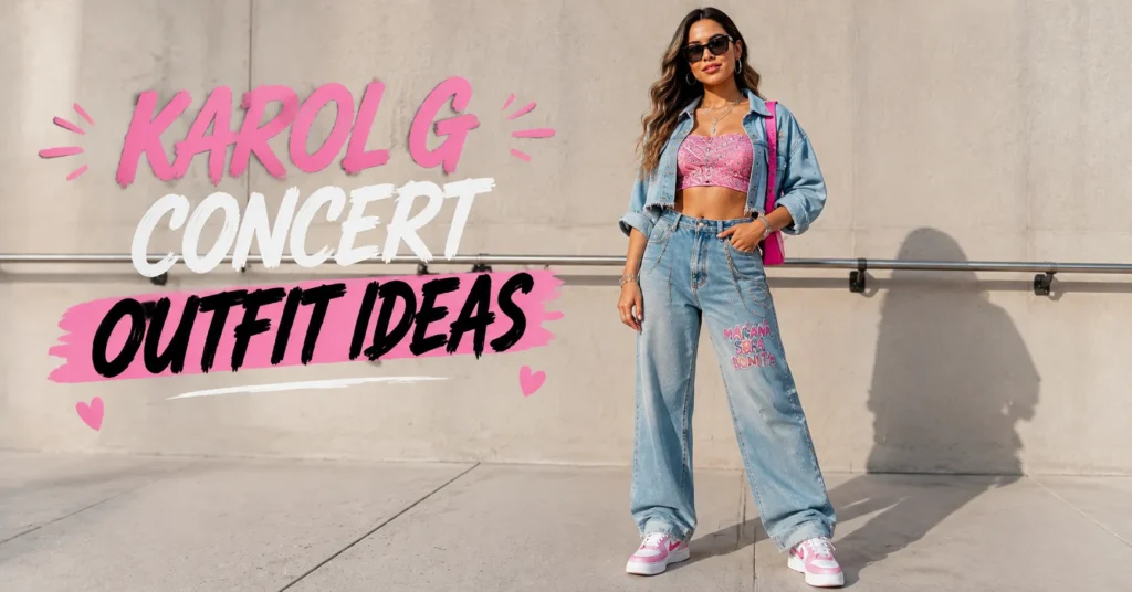 Karol G Concert Outfit Ideas: Bold Looks You'll Love 3 Karol G Concert Outfit Ideas with denim jeans and colorful crop top concert outfit
