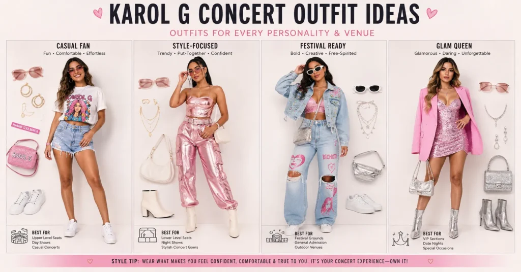 Karol G Concert Outfit Ideas: Bold Looks You'll Love 15 Karol G Concert Outfit Ideas with sample outfits for different concert styles and venues