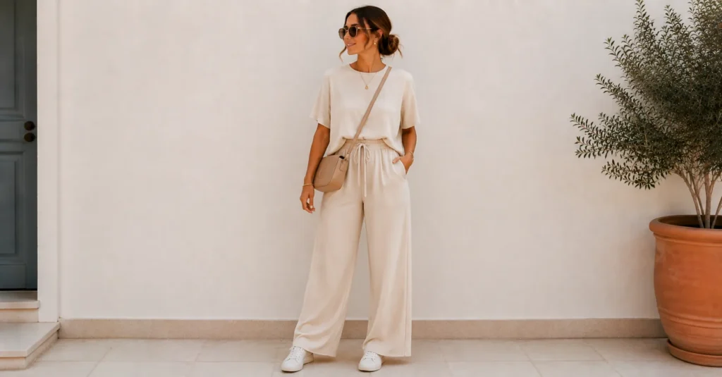 Labor Day Outfit Ideas Women featuring a chic matching lounge set