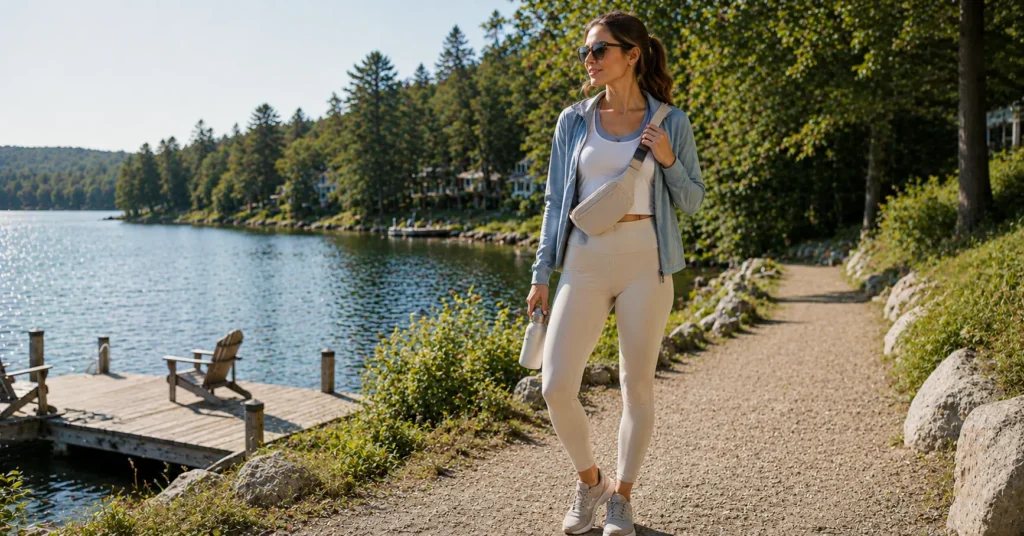 10 Stunning Lake House Outfit Ideas for a Chic Weekend Getaway 10 Lake House Outfit Ideas featuring stylish athleisure for hiking, paddling and active lake days.